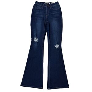 {California Vintage} "Flare" Blue Distressed Knee Stretch Denim Jeans